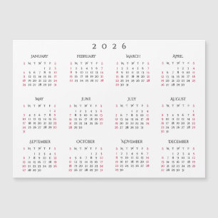 Simple White 2026 Yearly Full Year Calendar Magnet