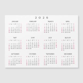Simple White 2026 Yearly Full Year Calendar Magnet