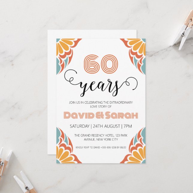simple white 60th wedding anniversary invitations (Front/Back In Situ)