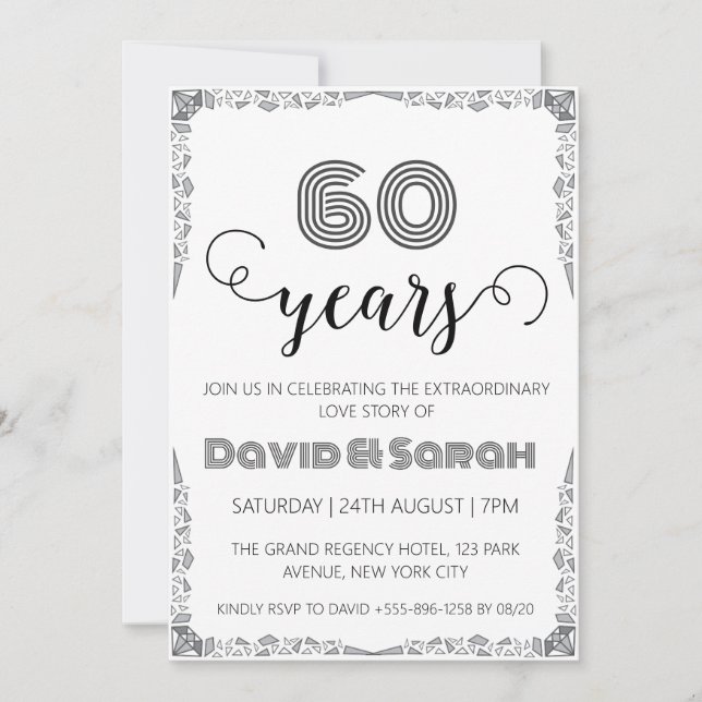 simple white 60th wedding anniversary invitations (Front)