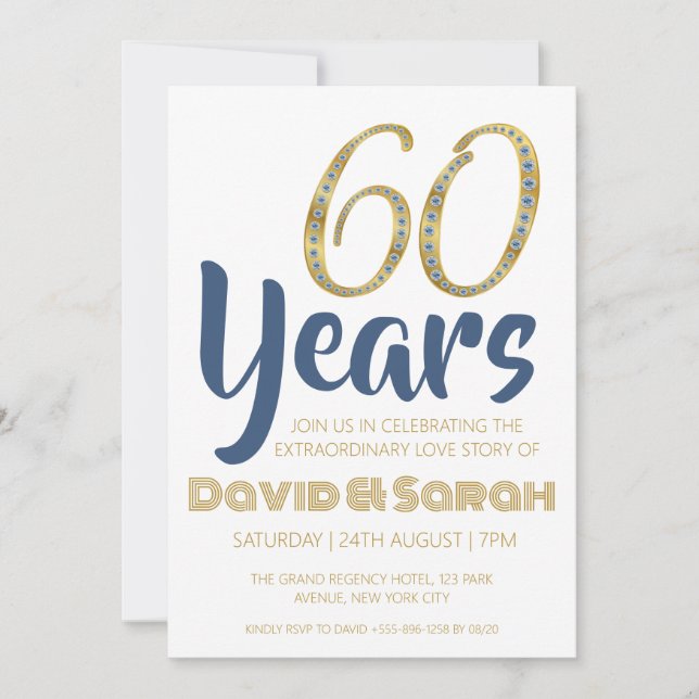 simple white 60th wedding anniversary invitations (Front)
