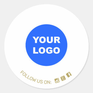 Simple White Add Your Logo Social Media Icon Classic Round Sticker
