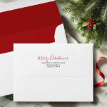 Simple White and Berry Red 4x6 Return Address Envelope<br><div class="desc">A simple yet modern return address envelope to match my holiday stationery suite. The back flap features the words Merry Christmas in a trendy hand lettered script typography. The envelope opens to a complimentary solid berry red color. Use the template fields to enter your address details in a classic sans...</div>