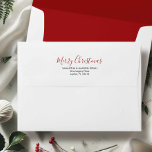 Simple White and Berry Red 5x7 Return Address Envelope<br><div class="desc">A simple yet modern return address envelope to match my holiday stationery suite. The back flap features the words Merry Christmas in a trendy hand lettered script typography. The envelope opens to a complimentary solid berry red color. Use the template fields to enter your address details in a classic sans...</div>