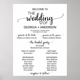 Simple White And Black Calligraphy Wedding Program Poster Simple White And Black Calligraphy Wedding Program Poster