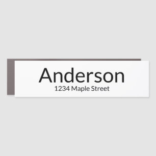 Simple White and Black Mailbox Name Street Address Car Magnet