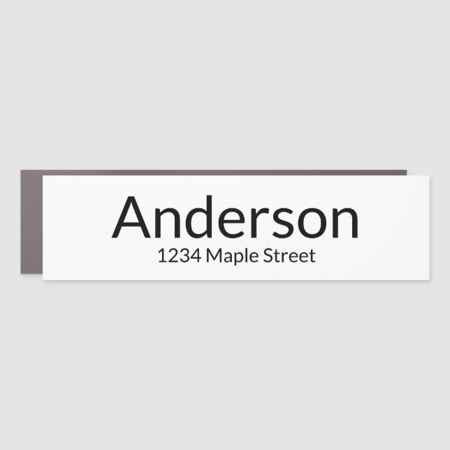 Simple White and Black Mailbox Name Street Address Car Magnet (Front)
