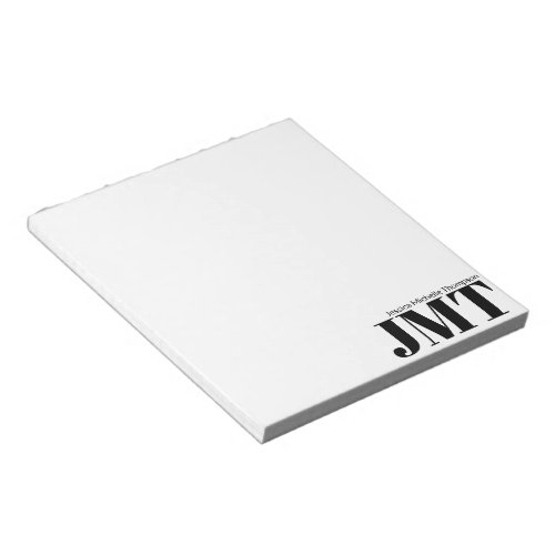 Simple White and Black Name Monogram Notepad