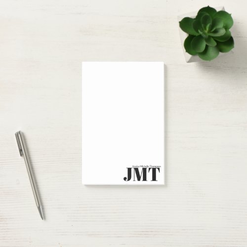Simple White and Black Name Monogram Post_it Notes