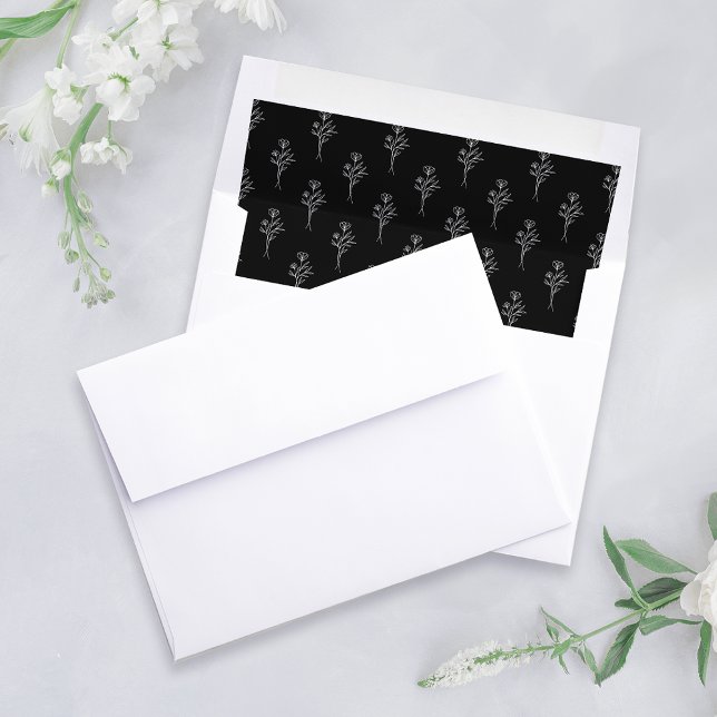 Simple White and Black Outline Floral Patterned Envelope Liner (Creator Uploaded)