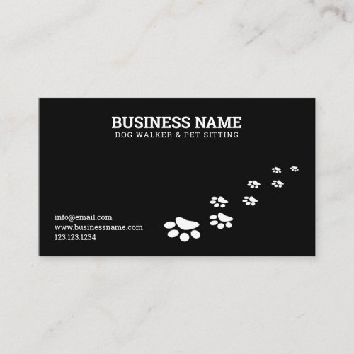 Simple White and Black Paw Print Dog Walking Business Card