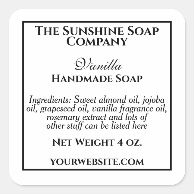 Simple white and black soap cosmetics label (Front)