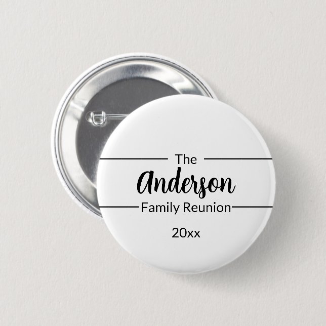 Simple White and Black Year Name Family Reunion Button (Front & Back)