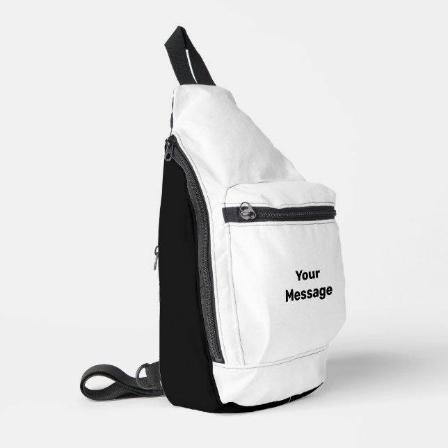 Simple White and Black Your Message Text Template Sling Bag (Left Corner)