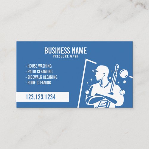 Simple White and Blue Bubbly Pressure Washer Gun Business Card