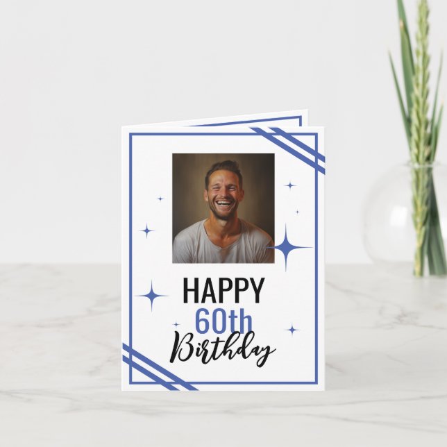 Simple White and Blue Husband 60th Birthday Card (Front)