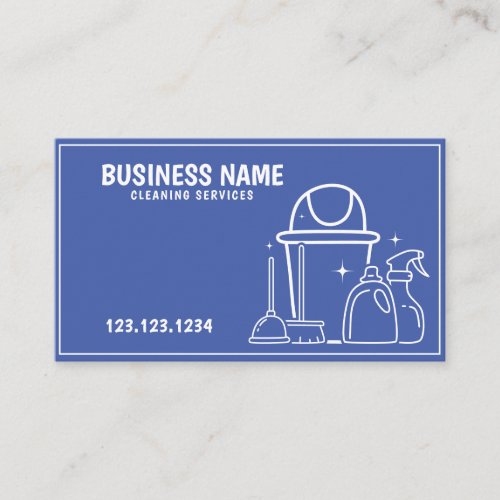 Simple White and Blue Maid Cleaning Supplies Business Card