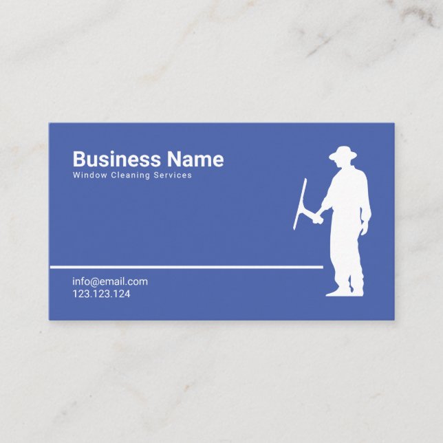 Simple White and Blue Window Cleaning Services Business Card (Front)