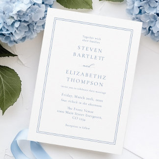 Simple White and Dusty Blue Wedding Invitation