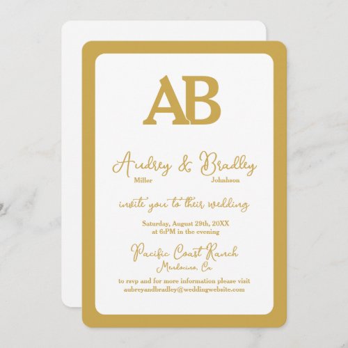 Simple White and Gold 2 Letter Monogram Wedding Invitation