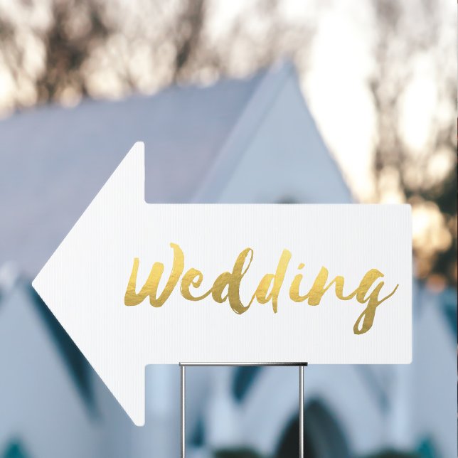 Simple White and Gold Arrow Direction Wedding Sign (A simple wedding sign that you can customize)