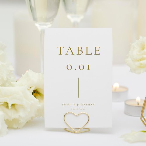 Simple White and Gold Champagne Wedding Table Number