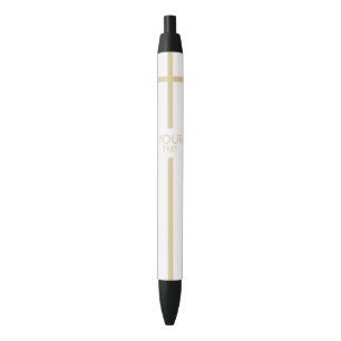 Simple White and Gold Cross with Your Text Pen