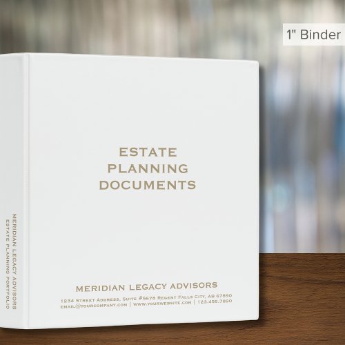 Simple White and Gold Estate Planning 3 Ring Binder