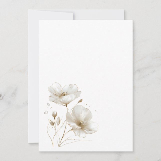 Simple white and gold flower Blank Wedding  Invitation (Front)