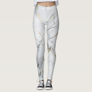 Simple White and Gold Marbled Leggings