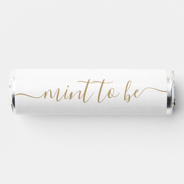 Simple White and Gold "Mint to Be" Favor Label (Front)