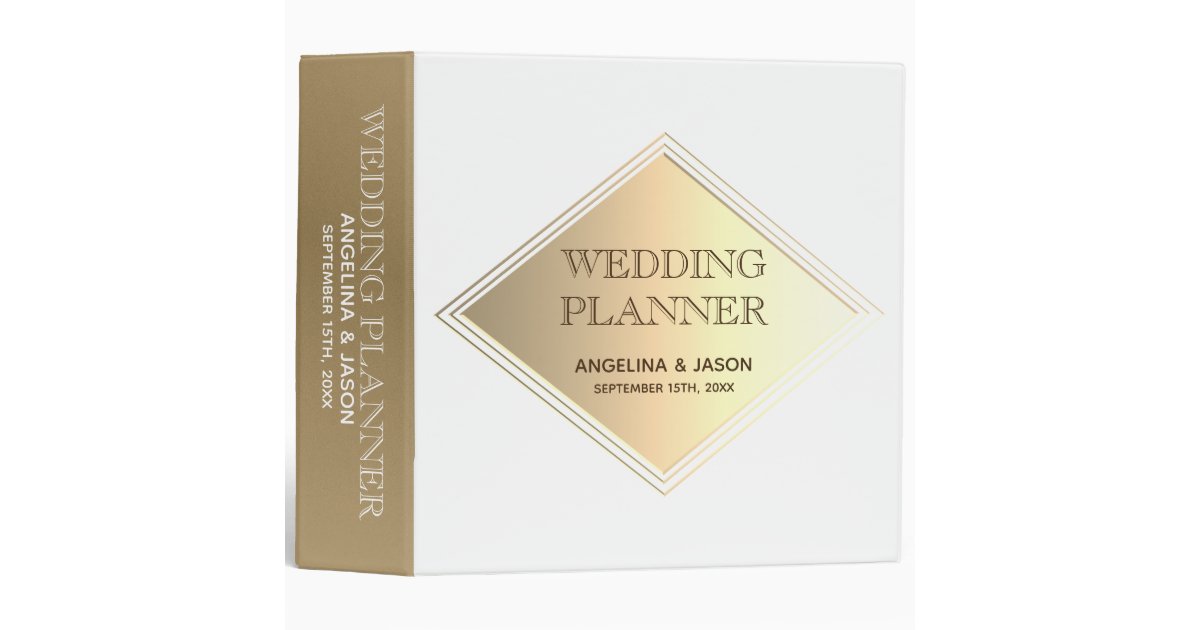 Simple White And Gold Wedding Planner 3 Ring Binder Zazzle Com Personalize this binder just for you by adding whatever text you'd like on to the spine of the binder, and on the front of the binder. zazzle