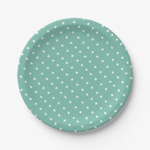 Simple White and Green Mint Polka Dot Pattern Paper Plates