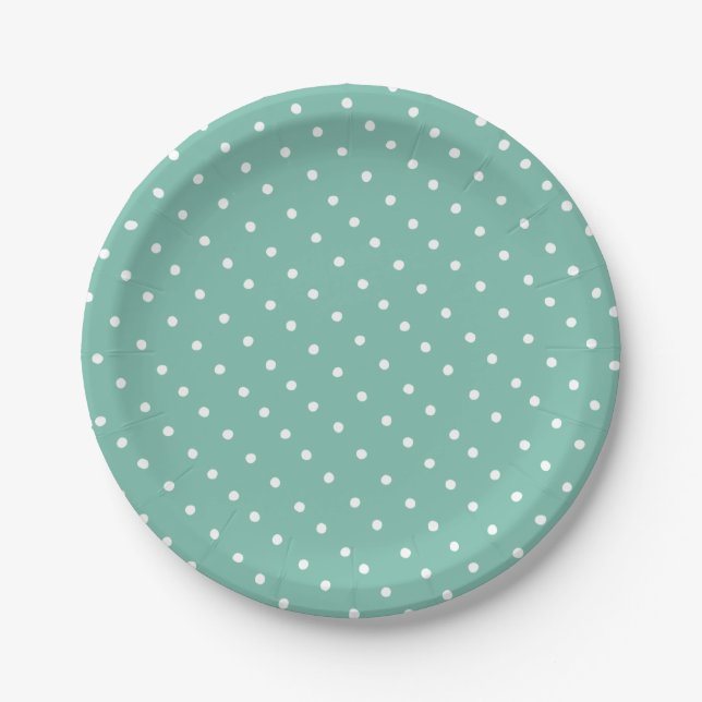 Simple White and Green Mint Polka Dot Pattern Paper Plates (Front)