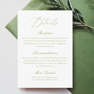 Simple White and Green Wedding Details Enclosure Card