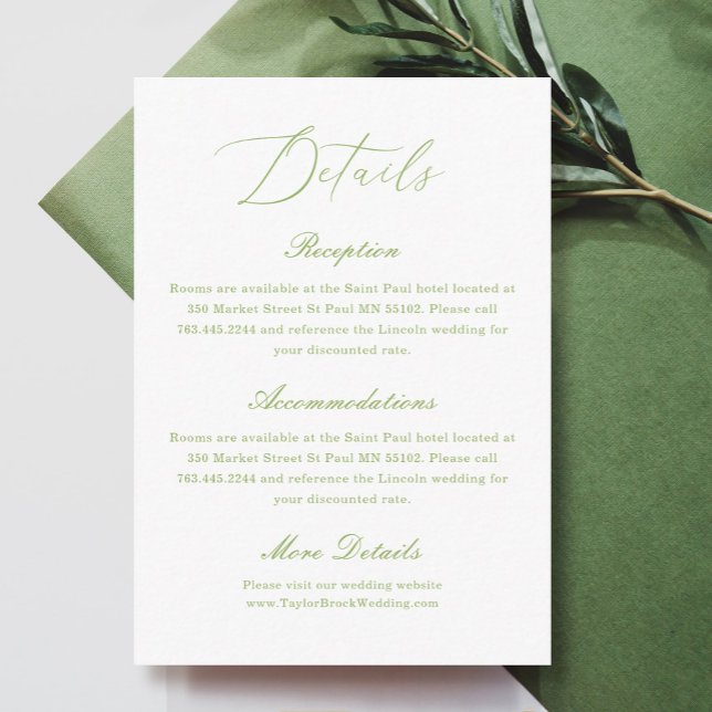 Simple White and Green Wedding Details Enclosure Card (Creator Uploaded)