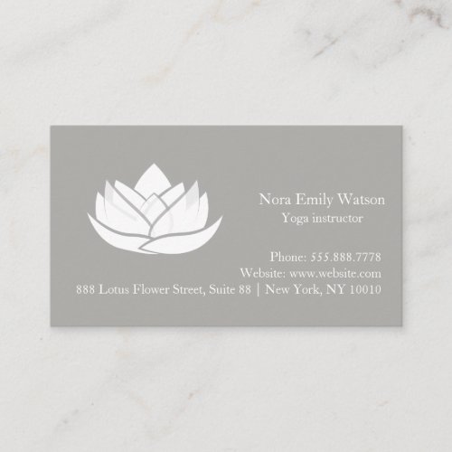 Simple White and Grey Lotus Flower Business Card