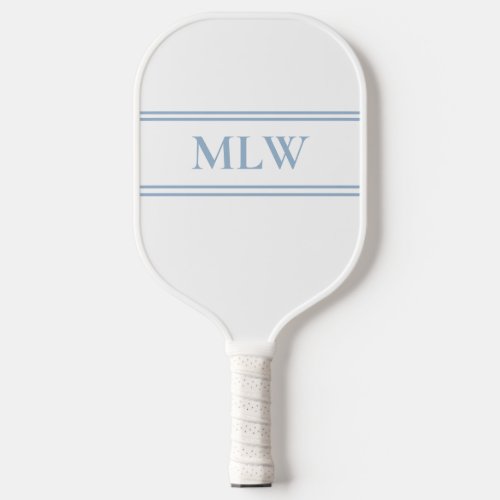 Simple White and Light Blue Monogrammed  Pickleball Paddle