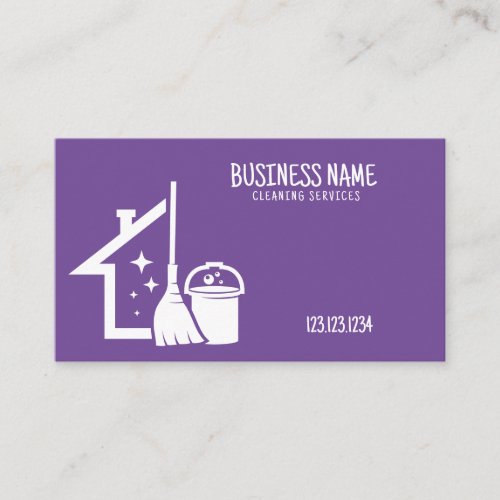 Simple White and Purple Maid House Cleaning Business Card