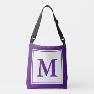 Simple White and Royal Purple Monogram Template Crossbody Bag