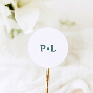 Simple White and Sage Green Elegant Monogram Classic Round Sticker