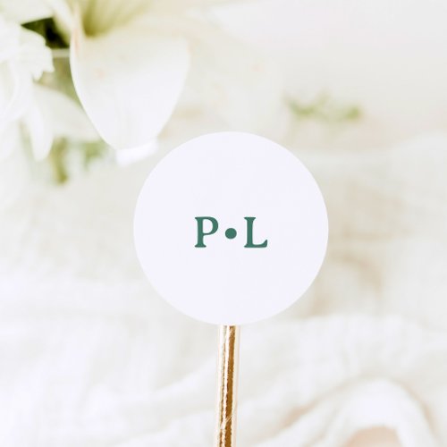 Simple White and Sage Green | Elegant Monogram Classic Round Sticker