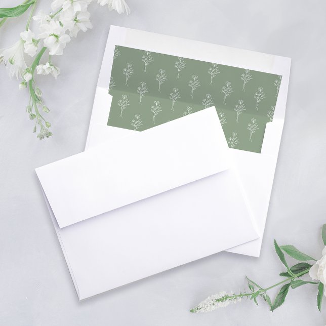 Simple White and Sage Outline Floral Patterned Envelope Liner (Creator Uploaded)