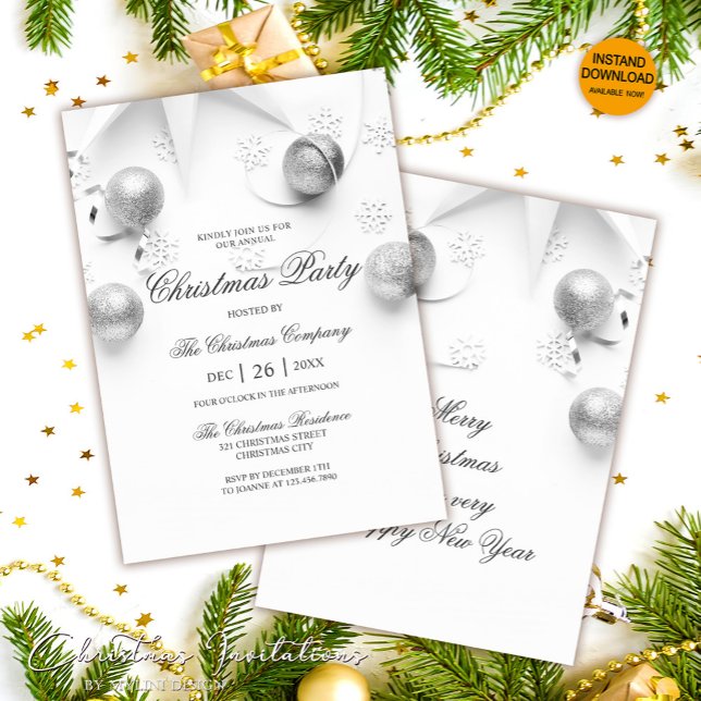 Simple White and Silver Corporate Christmas Party Invitation (Creator Uploaded)