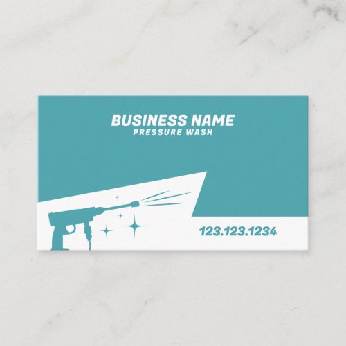 Simple White and Teal Pressure Washer Gun Business Card
