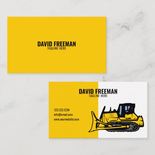 Simple White and Yellow Construction Bulldozer Business Card | Zazzle