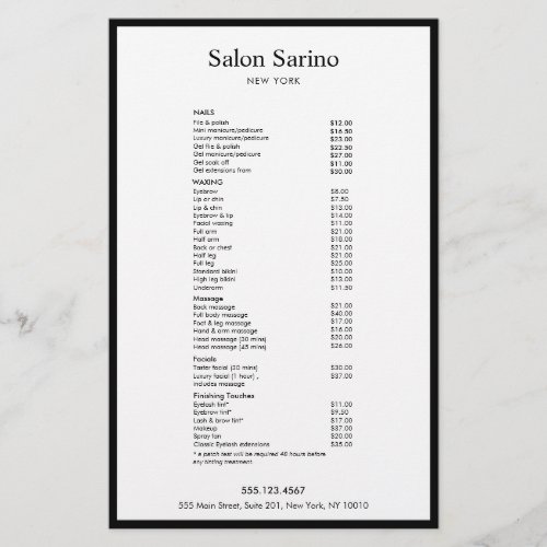 Simple White Beauty Salon Service Menu Flyer