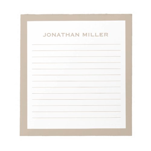 Simple White Beige Typographic Name Lined Notepad