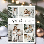 Simple White Black 5 Photo Collage Christmas Holiday Card<br><div class="desc">Simple, Elegant Calligraphy White and Black 5 Photo Collage Merry Christmas Script Holiday Card. This festive, minimalist, whimsical five (5) photo holiday greeting card template features a pretty grid photo collage and says „Merry Christmas”! The „Merry Christmas” greeting text is written in a beautiful hand lettered swirly swash-tail font type...</div>