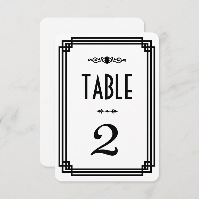 Simple White & Black Art Deco Table Numbers (Front/Back)